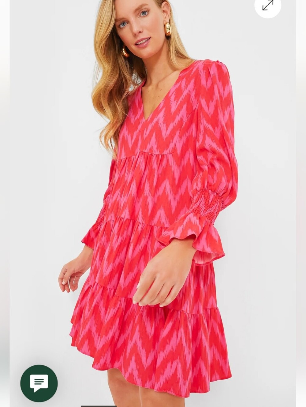 Tuckernuck Pomander Place Hot Pink Ikat Kenzo Long Sleeve Tiered Mini Dress L